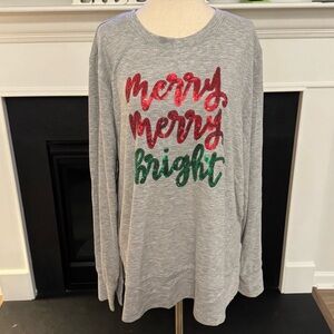 Holiday Time “Merry Merry Bright” Gray Holiday Tunic Top | Size XXL / 2X (20)
